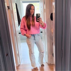 Light Pink Shell Pattern Balloon Sleeve Sweater